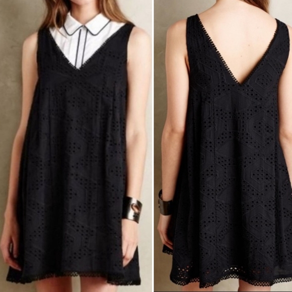 ANTHROPOLOGIE Maeve Black Eyelet Lace Swing Dress Sz S - Picture 2 of 16